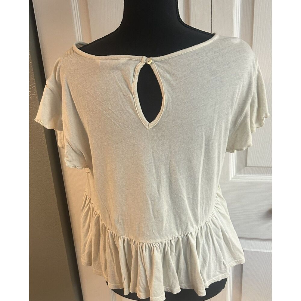 Lucky brand ivory embroidered flutter sleeve dolman top size Medium - Picture 3 of 4